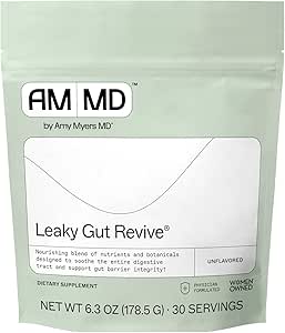 Amy Myers MD Leaky Gut Revive - Gluten- Free & Non- Dairy - Botanisk Blend for sund Gut Support - GI Health Support med Prebiotic Fiber, Slippery Elm Bark & Marshmallow Root - 6,3 oz (30 Servere)