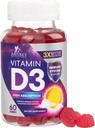 Vitamin D3 Gummy 5000 IE (125 mcg) - Kosttilskud Vitamin D til kvinder og mænd - Knogler, tænder, muskler og immunforsvar, høj potens VIT D3 Nature non-GMO & Gluten Free - 60 Gummies