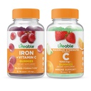 Levende jern med C-vitamin + C-vitamin 1050mg, Gummies Bundle - Great Tasting, Vitamin Supplement, Gluten fri, GMO fri, Chewable Gummy