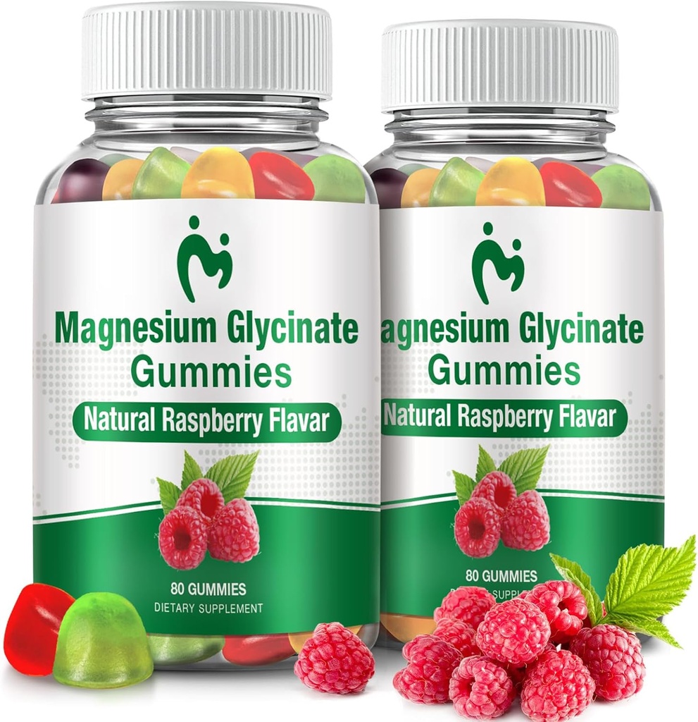 Magnesium Glycinat Gummies til voksne og børn, 2 pakker Chewable Calm Magnesium Gummies til søvn, Magnesium Glycinate 400mg, Stress & Muscle Relief, Magnesium Kalium supplement