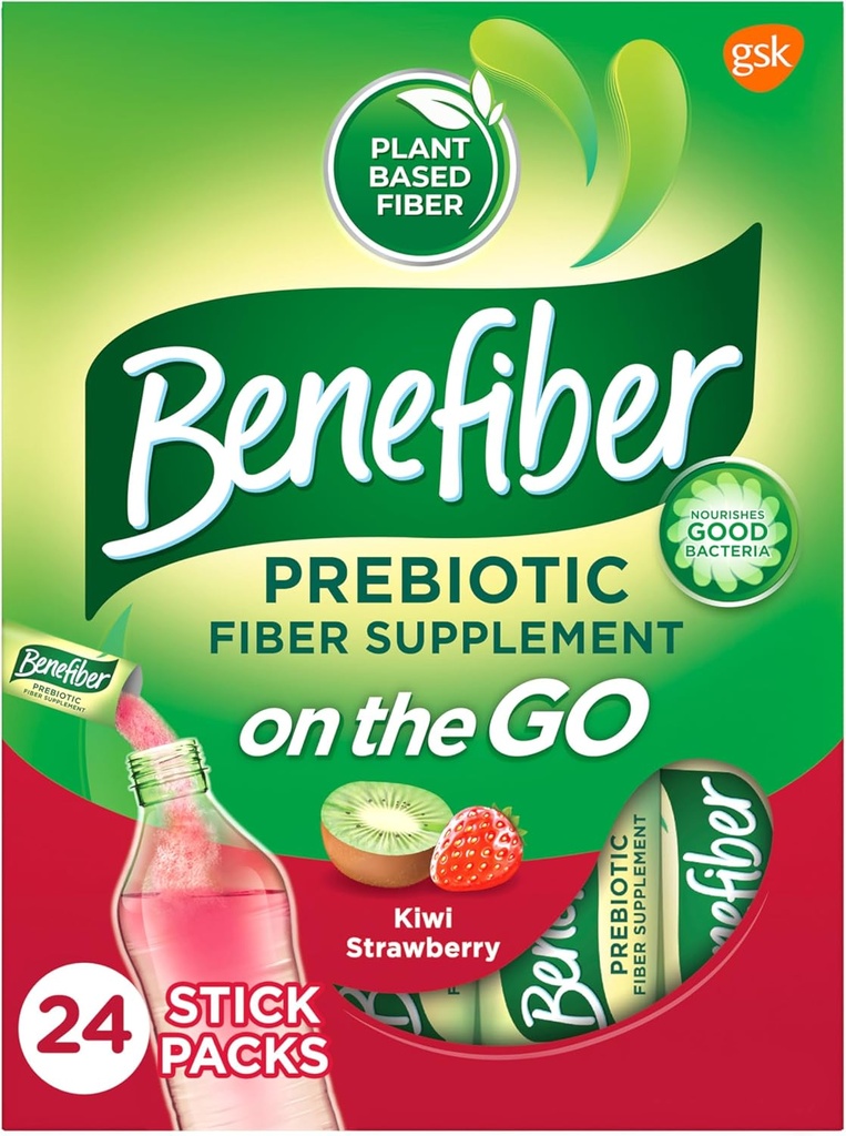 Benefiber på Go Prebiotic Fiber supplement pulver til fordøjelse, Dagligt fiber pulver, Kiwi Strawberry Flavor Powder Stick Packs - 24 sticks (5.28 Ounces)