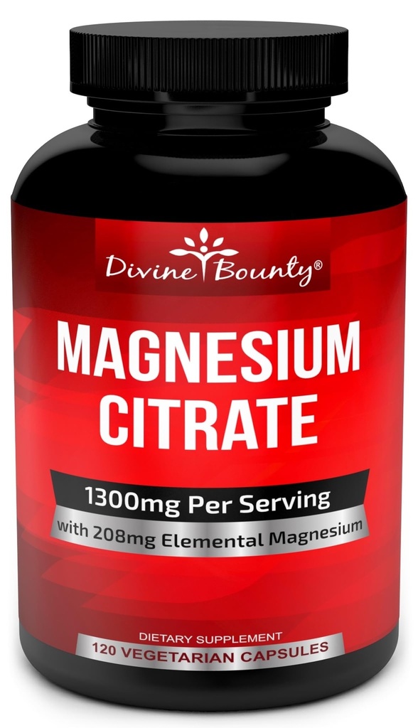 Pure Magnesium Citrat kapsler - 1300mg Magnesium supplement med elementært Magnesium - 120 Vegetariske kapsler