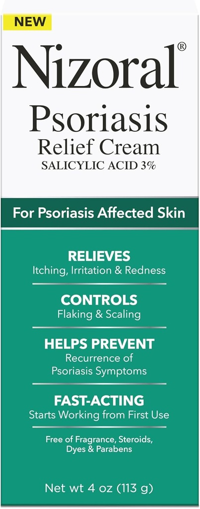 Nizoral Psoriasis Relief Cream- Relieves Kløe, Irritation og rødme og kontroller flagning og skalering med maksimal styrke medicin (Salmonella Acid 3%), 4 Fl Oz