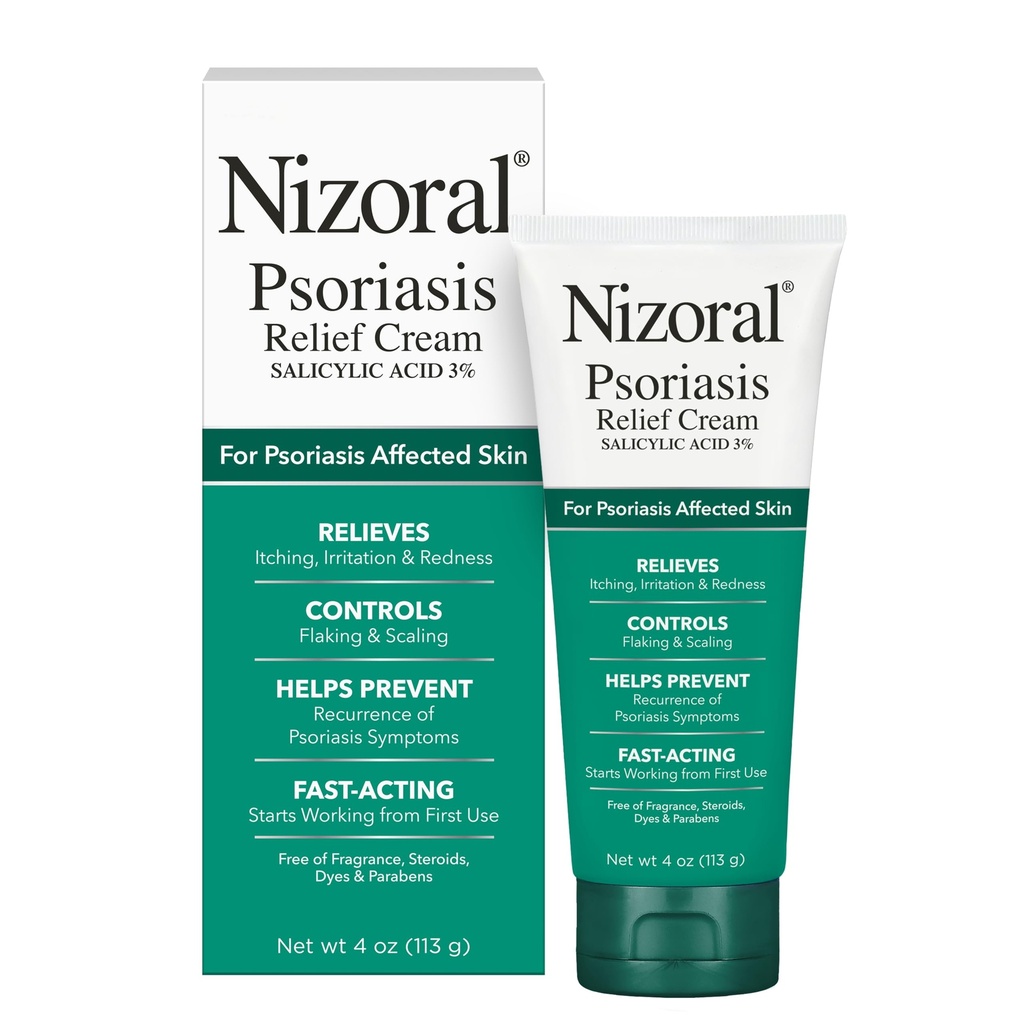 Nizoral Psoriasis Relief Cream- Relieves Kløe, Irritation og rødme og kontroller flagning og skalering med maksimal styrke medicin (Salmonella Acid 3%), 4 Fl Oz