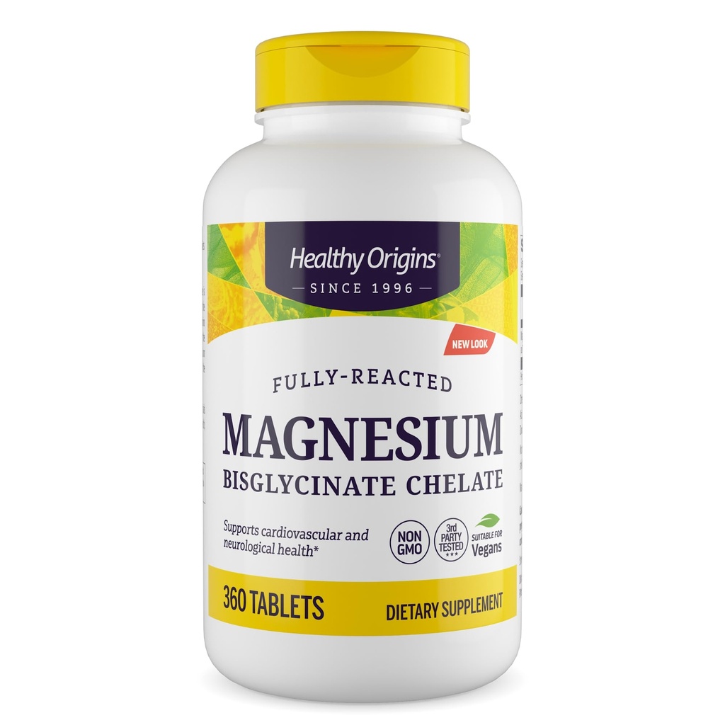 Sund oprindelse Magnesium Bisglycinat Chelat (ikke- GMO, Gluten Free, Cardiovaskulær Support, Bone Support, Neurologisk Support, Vegan), 360 tabletter