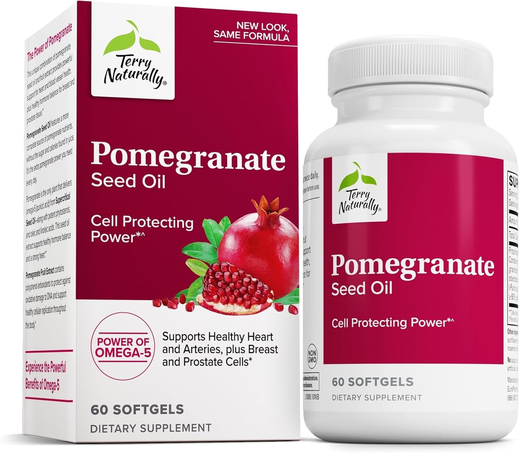 Terry naturligt Pomegranate Seed Oil - Kosttilskud til støtte Cardiovaskulær sundhed - Herbal Non- GMO supplement med Omega- 5 & Pomegranate Extract - 60 Softgels