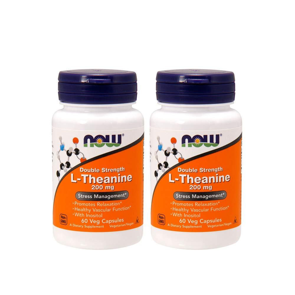Now Foods L- Theanine 200 mg, 60 Vegetabilske kapsler (2 Pack)