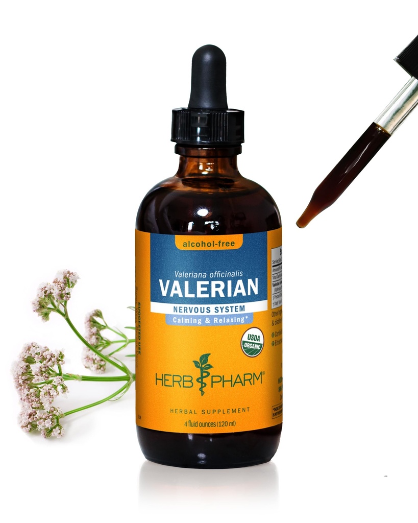 Herb Pharm Certified Organic Valerian Root Liquid Extract for relaxation and Restful Sleep, Alkohol- Free Glycerit, 4 Ounce