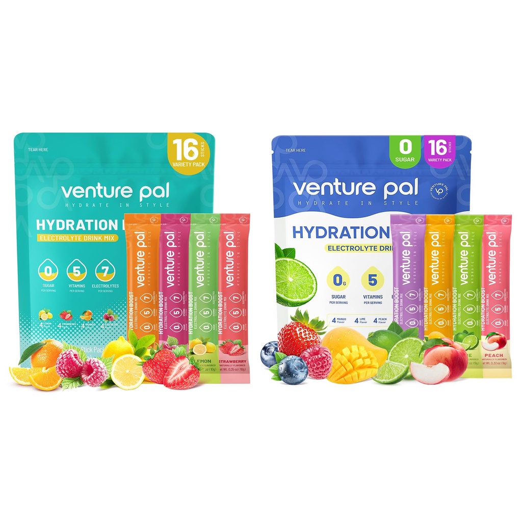 Venture Pal Sugar Free Electrolyte Powder Packets - Flydende Daily IV Drink Mix for Rapid Hydration & Party Recovery