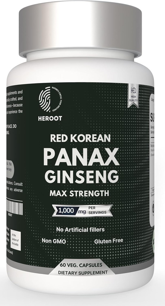 Panax Ginseng Capsule 500 MG Per Serving Energy, Memory & Brain Health Support, Non- GMO (pakning med 60 Kapsler)