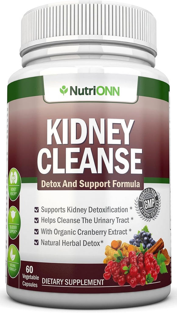 KIDNEY CLEANSE - Afvænning og støtte til urinveje, blære og nyrer - Alle naturlige herbal supplement formel med økologisk tranebær, Astragalus, gurkemeje, Goldenrod, Gravel Root, Juniper og mere