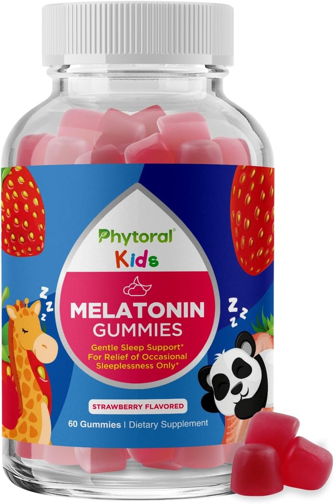 Phytoral Kids Melatonin 1mg Gummy Vitamin - Pure Melatonin Gummies for Kids and Mood Support - Børns Vitamin Gummy for Deep Sleep Supplement Gummies 1mg