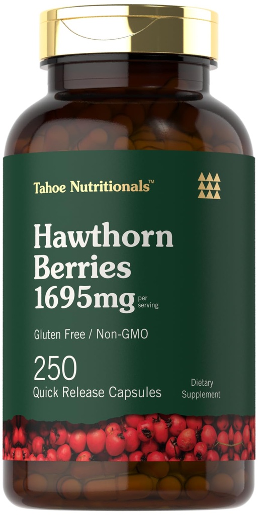 Tahoe Nutritionals Hawthorn Berry Kapsler er 124; 1695mg per servering er 124; 250 Greve er 124; Uddrag supplement til kvinder og mænd er 124; Non- GMO, Gluten Free Extract