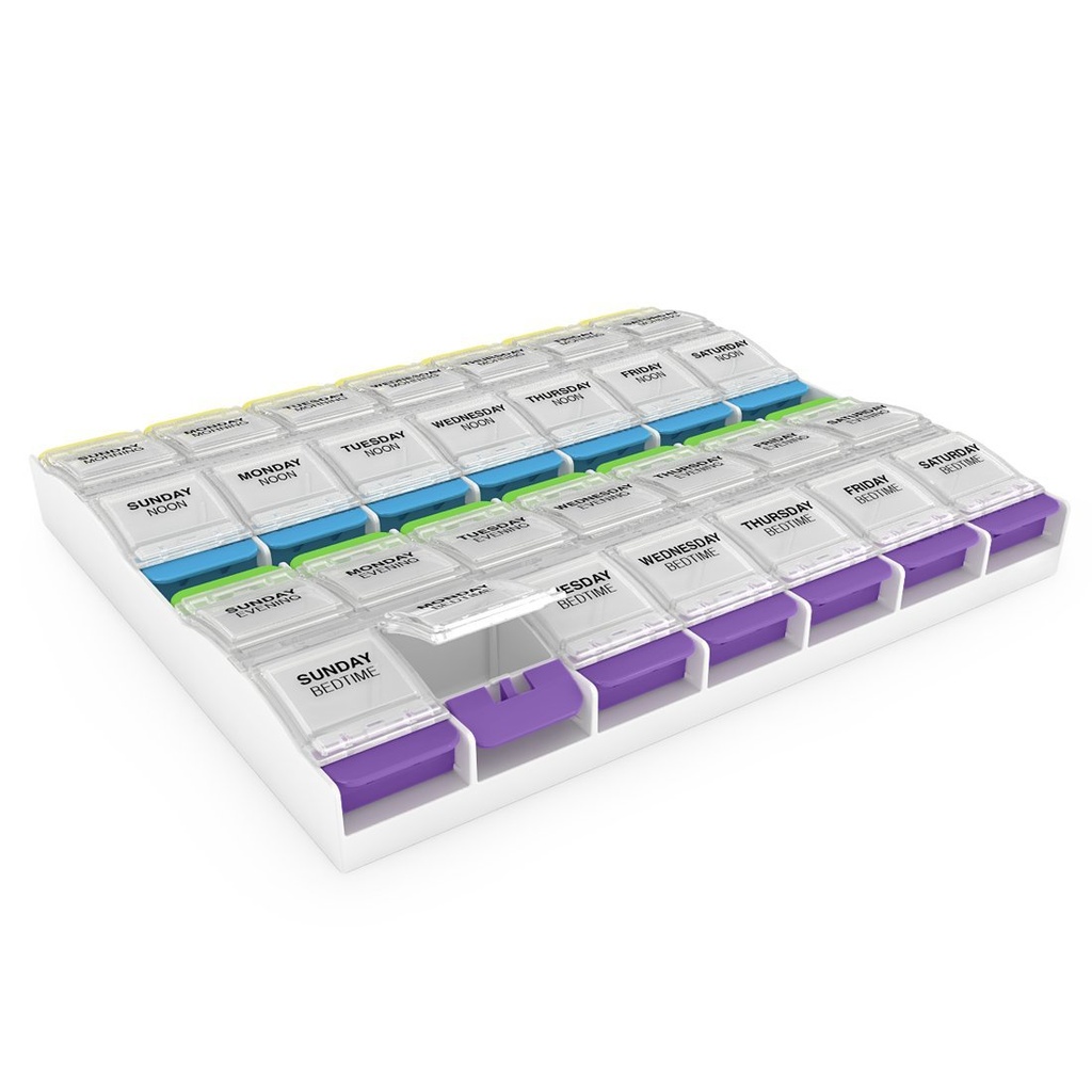 EZY DOSE Weekly (7-dag) Pill Organizer, Vitamin Container, og Daily Medicine Planner, 2X- Large trykknap Compartments, Gigt Friendly, Let at bruge, 4 gange om dagen, Clear Lids, BPA Free