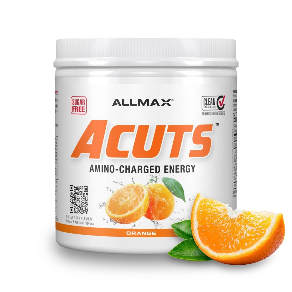 ALLMAX Nutrition AMINOCUTS (ACUTS), Amino-Charged Energy Drink med Taurine, L-Carnitin, Green Coffee Bean Extract, Orange, 30 Servere