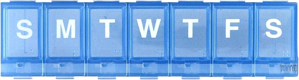 EZY DOSE Ugentlig (7-dag) Pill Planner, Medicine Case, Vitamin Organizer Box, Små låseafdelinger til sikker receptpligtig medicin og forhindre utilsigtet spild, blå