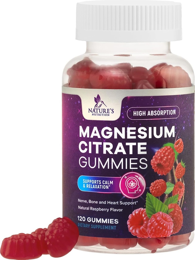 Magnesium Citrate Gummies Supplement - Høj Absorption, Vegansk Magnesium Gummies Supplement til voksne & Børn, Magnesio Citrate Gummies Kosttilskud til muskel, nerve, ben og hjerte - 120 Gummies