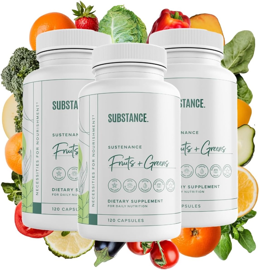 3-pck Nature 's Sustakenance Daily Green, Daily Fruit and Veggies Supplement - Enhance Energy, Mental Clarity - Frugt og grøntsager Kosttilskud - US Made, Vegan- Friendly - 90 Servering.
