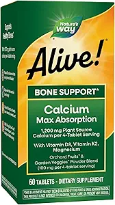 Nature's Way Alive! Calcium Max Absorption, Plant Source Calcium, Vitamin D3 & K2, Magnesium, Bone Support*, 60 Tablets (Packaging May Vary)