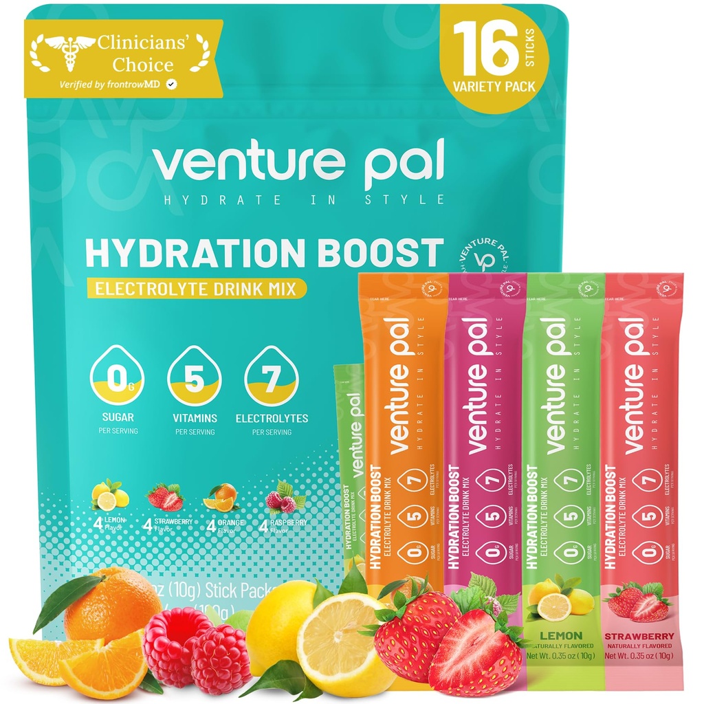 Venture Pal Sugar Free Electrolyte Powder Packets - Flydende Daily IV Drink Mix for Rapid Hydration & Party Recovery