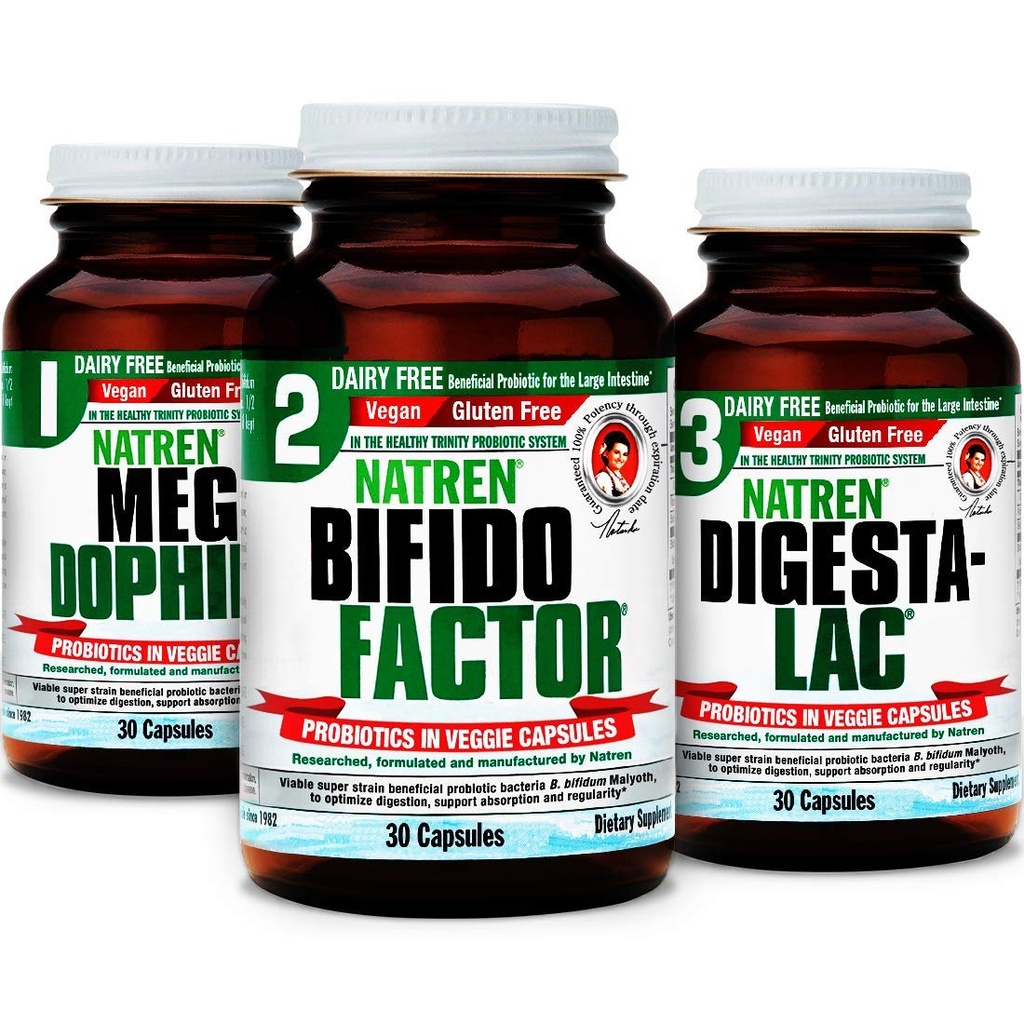 Natren Sund Start System Dairy Free Probiotic Supplement System til forbedret fordøjelse, 30 kapsler (pakning med 3)