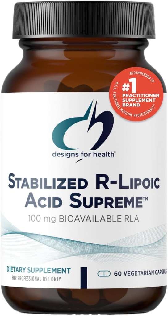 Design for sundhed Stabilized R- Lipoic Acid Supreme - 100 mg RLA tillæg med Taurine - Non-GMO, Gluten Free (60 kapsler)