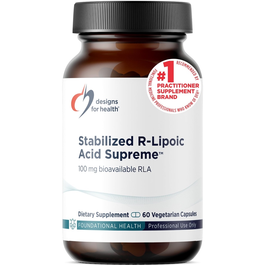 Design for sundhed Stabilized R- Lipoic Acid Supreme - 100 mg RLA tillæg med Taurine - Non-GMO, Gluten Free (60 kapsler)