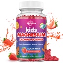 Magnesium Gummies for Kids - Magnesium Glycinate Gummies med L-Theanin, Kamille, B6-vitamin, D for børn og voksne søvn, stress, muskellindring & nerve ben - Sukker fri jordbær 60ct