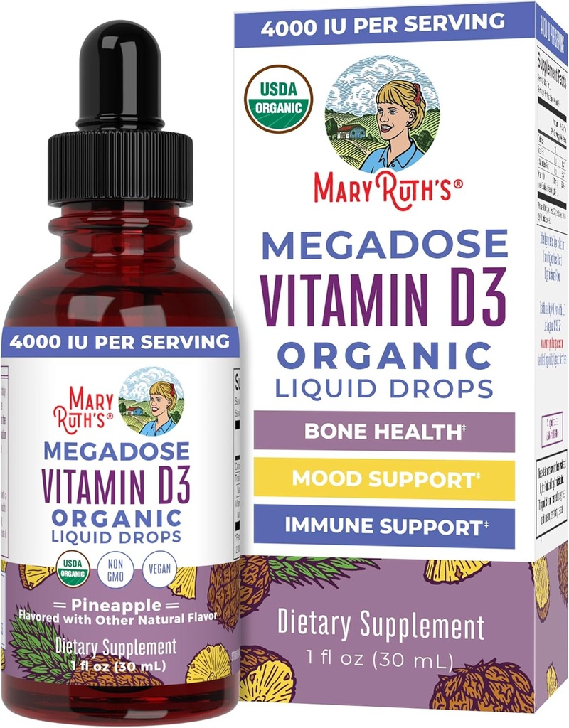 MaryRuth Organics Vitamin D3 Liquid Drops Б124; Megadose 4000 IE Б124; USDA Organic Liquid Vitamin D Spray til voksne & Kids Б124; Immunsupport & Knoglerelateret behandling