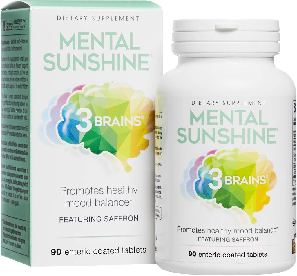 3 Brains by Natural Factors, Mental Sunshine, Promoes Sund Mood Balance, Daglig Kosttilskud, Vegan, 90 Enteric Overtrukket Tablets (90 Servere)