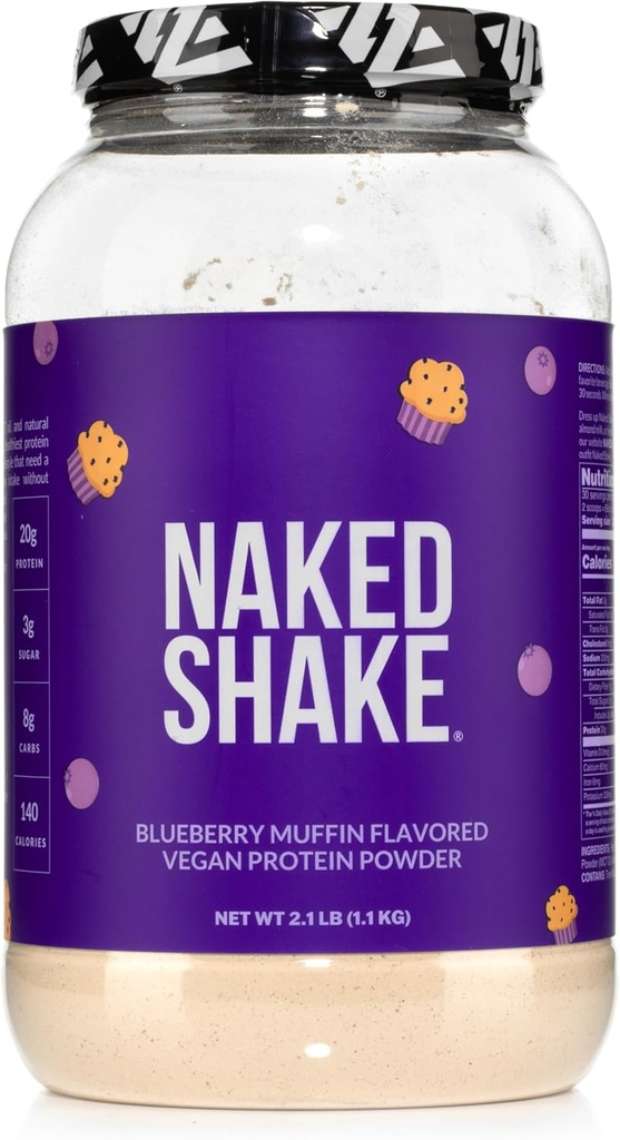 Nøgen Shake - Blueberry Muffin Protein Powder - Opskåret plante baseret protein fra amerikanske og canadiske Farms med MCT Oil, Gluten- Free, Soy- Free, Ingen GMO 'er eller kunstige sødestoffer - 30 Servere