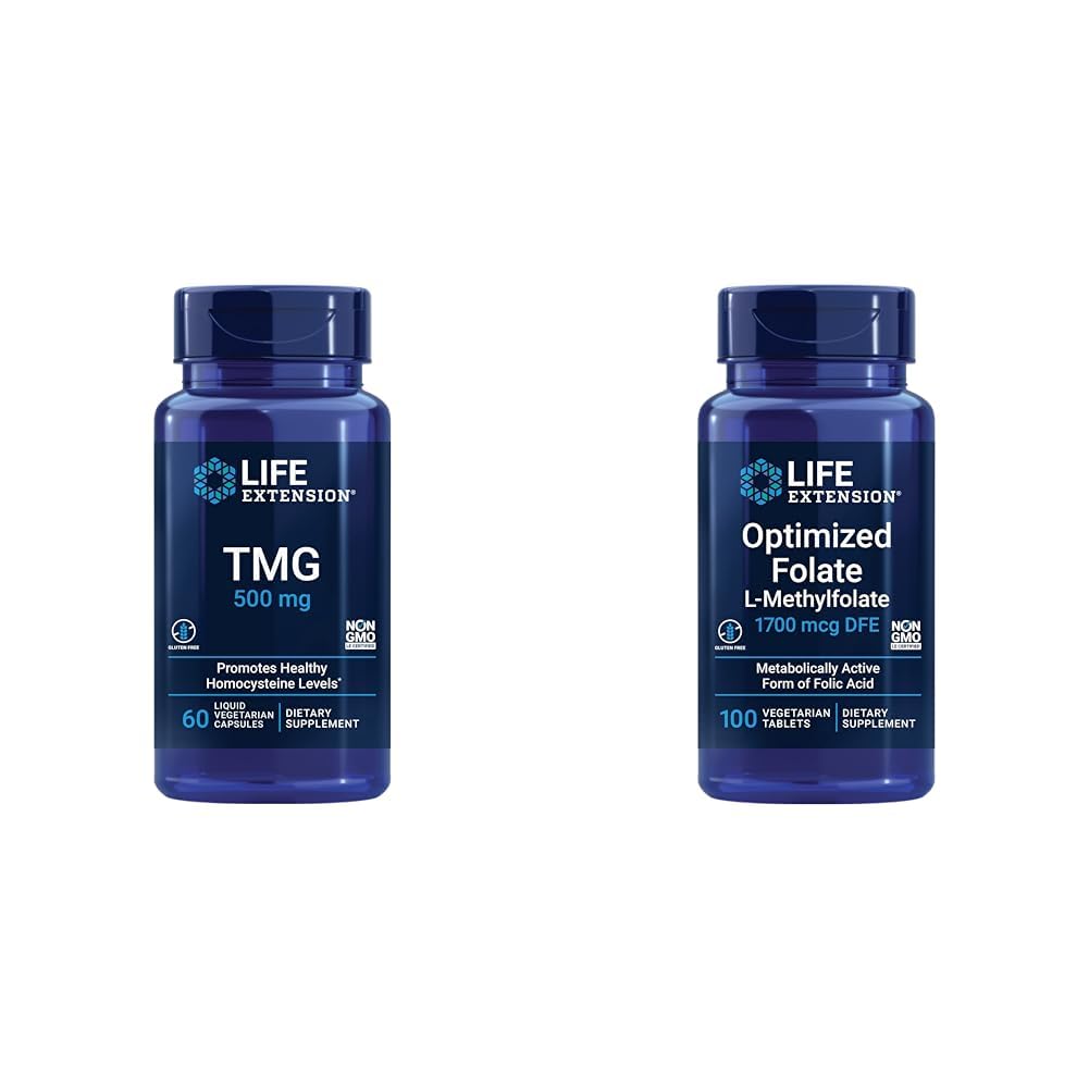 Forlængelse af levetiden TMG 500 mg - Trimethylglycin Supplement - Opmuntrer sunde homocysteinniveauer - Glutenfri - Non- GMO - Vegetar - 60 Flydende vegetariske kapsler & optimeret folat
