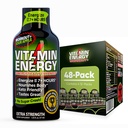 Vitamin Energy Workout + ekstra styrke energi Shot Sour Apple 48 Pack, 260mg Natural Koffein, Pre- Workout, B- Vitamin, Mineraler, Endurance & Performance, Zero Sugar, Gluten- Free, Vegan, 1,93 fl oz
