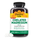 Country Life, Chelated Magnesium 250 mg, Supports Bone and immun Health, Daily Supplement, 240 ng