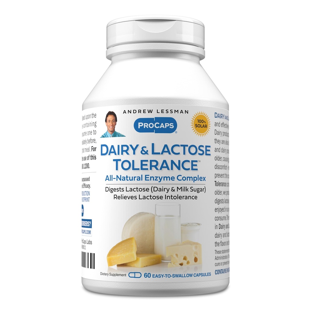 ANDREW LESSMAN Dairy and Lactose Tolerance 60 Capsules - Forbedrer den naturlige fordøjelse af Dairy and Lactose. Mild, kraftfuld, All- Natural Enzymes Hjælp Undgå GI ubehag i fordøjelse. Ingen tilsætningsstoffer