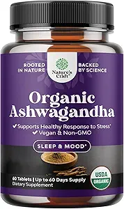 Høj styrke Organic Ashwagandha Kosttilskud - Ashwagandha Organic Tablets for Mood Support & Hormone Balance for Women & Men - Root Extract Powder with Black Pepper for Better Absorption - 60 Ct