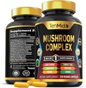 Mushroom Complex Supplement - 13in1 Formel - Blend Lions Mane Mushroom, Cordyceps Sinensis, Reishi, Tyrkiet Tail, Maitake, Chaga, Shiitake, Enoki, & mere - 120 kapsler til 4 Måneders forsyning