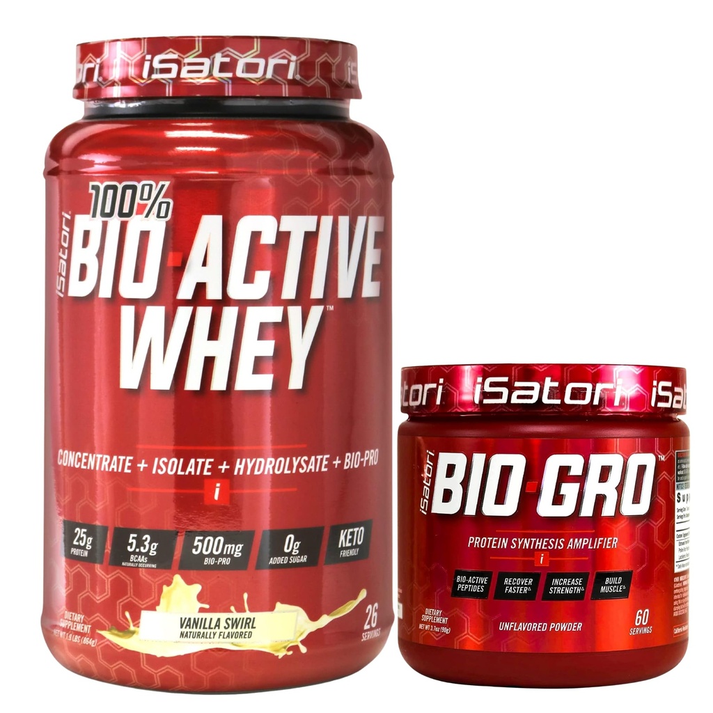 iSatori Bio- GRO Vanilla Ice (60 Servere) & Bio- Active Whey Protein Powder Unflavored (30 Servere)