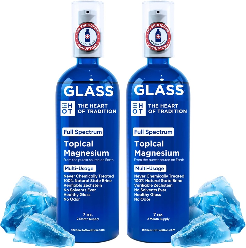 Tematisk Magnesium Oil Spray glasflaske fra Ancient Zechstein Sea og spor Mineral 7 floz - Transdermal Pure Magnesium Spray Oil for Feet, Muskelrelaxation, Ben kramper, søvn og samlet sundhed