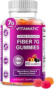 Vitamatisk Prebiotic Fiber Gummies for voksne - 7g Fiber per servering - 60 Pectin- baserede Gummies Ekstra Styrke, Zero Sugar Tilded - Understøtter fordøjelsesmæssig sundhed & regelmæssighed - Non-GMO, Vegan, Gluten- Free