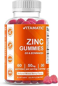 Vitamatisk zink 50mg Gummies - 60 Vegansk Gummies Gluten Free - Sund immunforsvar for voksne, mænd og kvinder