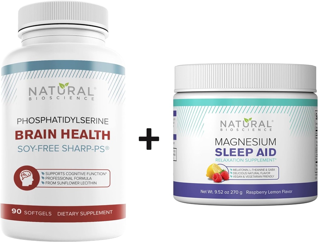 Natural BioScience Soy-Free Phosphatidylserine 100mg & Magnesium Sleep Powder Supplement Bundle - Ultimate Brain Health & Relaxation Support