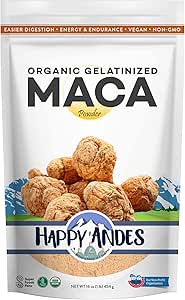 Happy Andes Organic Maca Powder Gelatinized - Premium Quality, Bruges til Øget Stamina & Energi, Gelatinized for Easy fordøjelse 16 oz, 1