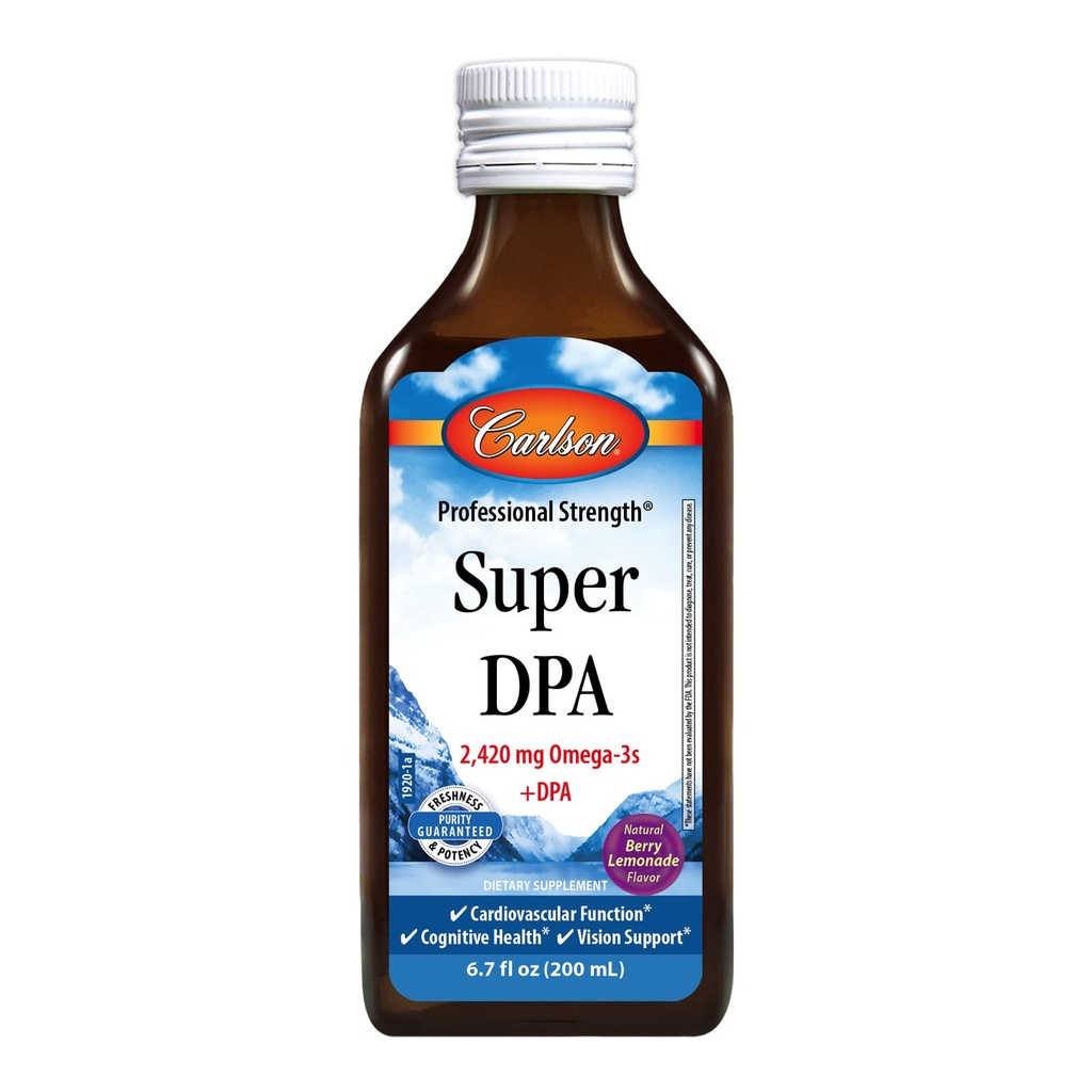 Carlson - Super DPA, 2,420 mg Omega- 3s, 300 mg DPA, Heart Health, Cognitive Function, Berry Lemonade, 200 ml (6,7 fl oz)