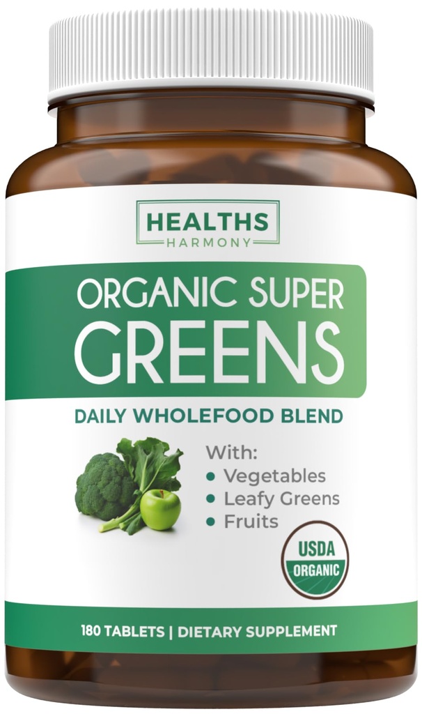USDA Organic Super Green Supplement - Økologiske grønne frugter og grøntsagstillæg til voksne med 28 Superfood Complex med Superfruit Roots Herbs & Mere - Vegan & Non- GMO (op til 3 måneder Tilgang)