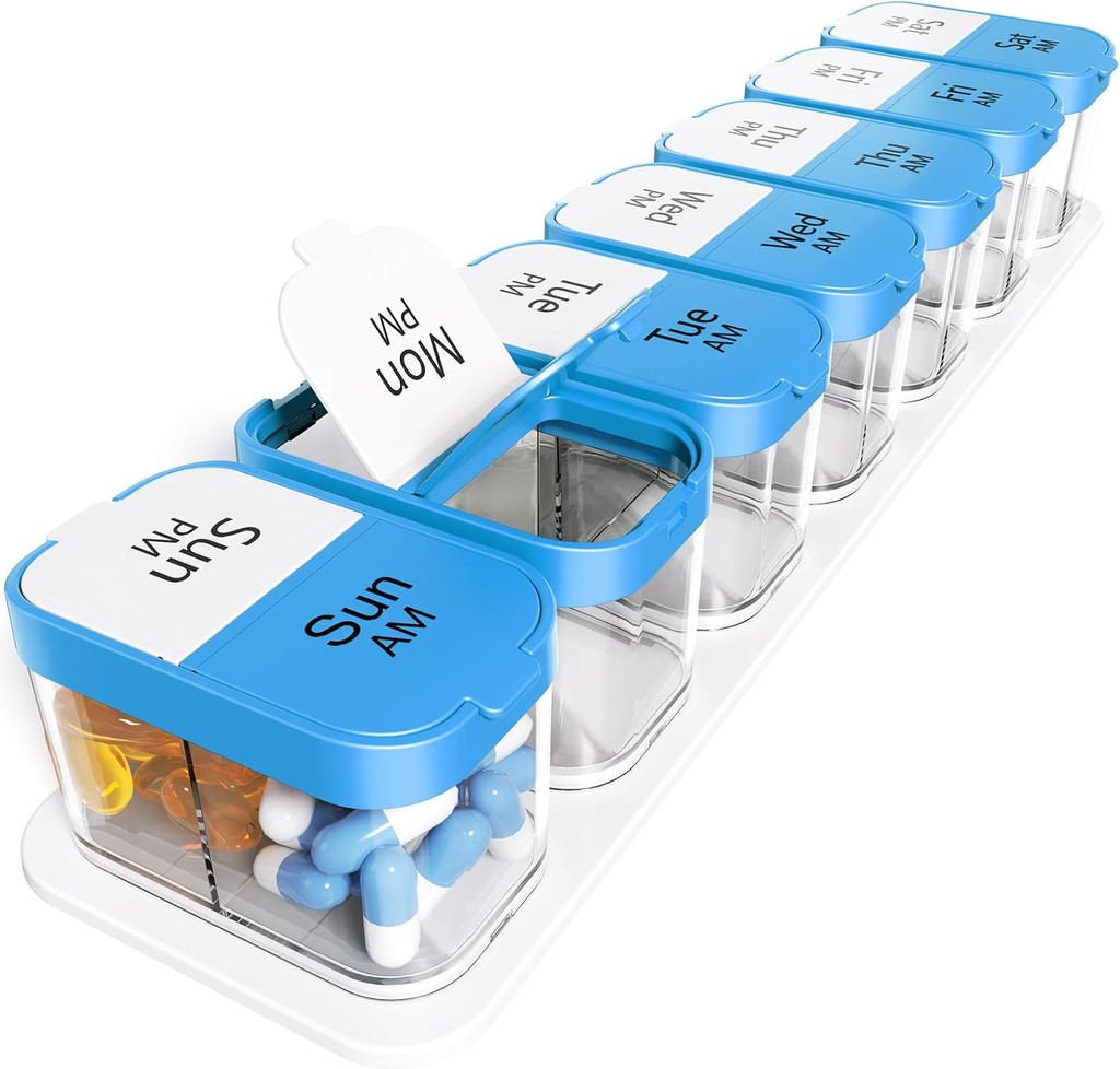 Odaro Ekstra Stor Ugentlig Pill Organizer 2 gange en dag, XL Pill Box 7 dag Am Pm, Jumbo Medicin Organizer til at holde daglige medicin Vitamin og kosttilskud - blå