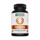 Zhou Gurkemeje med ingefær - Gurkemeje og ingefær supplement til kvinder og mænd, Curcuminoider med sort peber ekstrakt til fordøjelse og fordøjelse - 90 Veggie kapsler