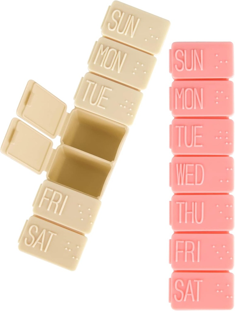 2Pack Weekly Pill Organizer, 7 dages Pill Cases Travel Daily Pill Box Medicine Organizer Pill Box 7 dages Pill Organizer Weekly for Fish Oil, Calcium tabletter Kosttilskud (Pink + Beige)