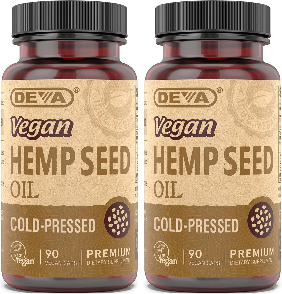 DEVA Vegansk Jomfruolie Hamp Seed Oil Capsules 2- Pack - Cold- Pressed, Uraffineret, 90 Greve Ea