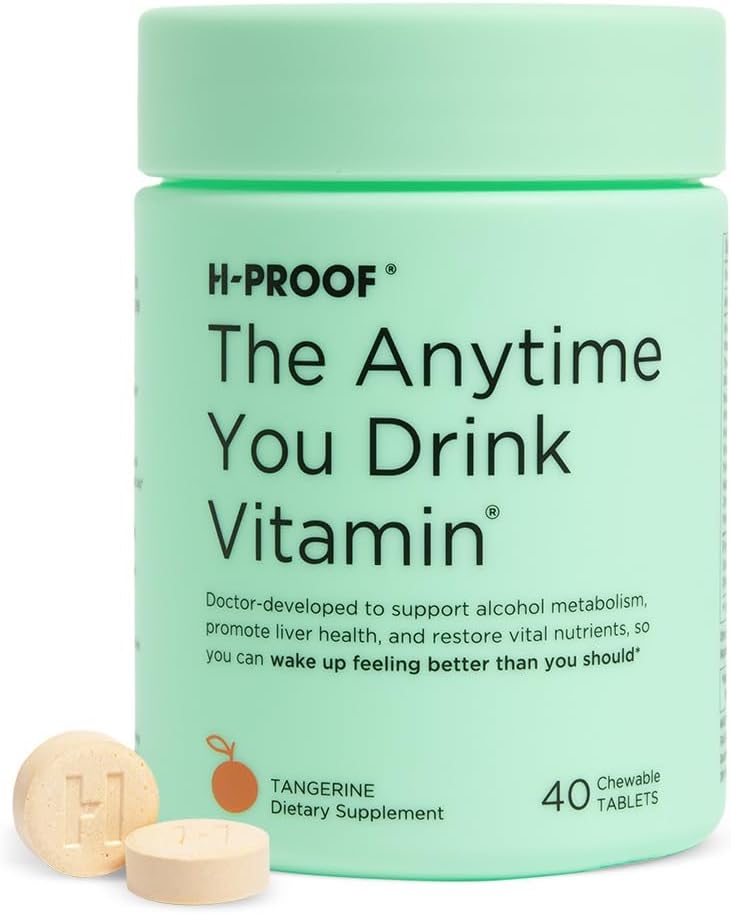 H- PROOF Den Anytime du drikker Vitamin, Lever sundhed & Immunity Support med elektrolytter, Mælk tidsel, og Vitamin B & C - 40 tyggetabletter (20 Servere), Vegan, Tangerine